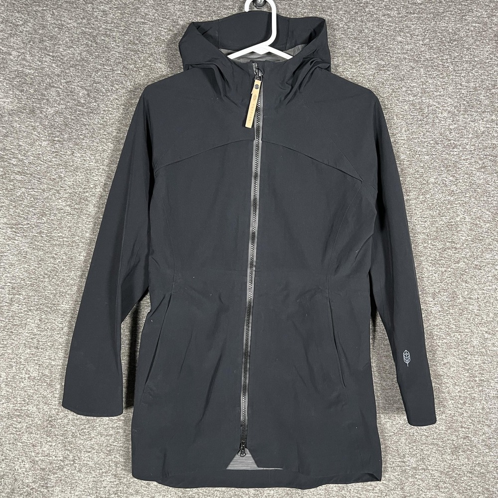Indygena‎ Jacket Womens XS Black Hooded Long Softshell Rain Coat Outdoor Hiking